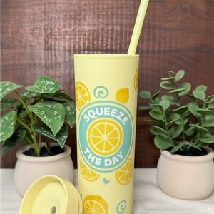 Yellow Tumbler with Straw - Squeeze the Day